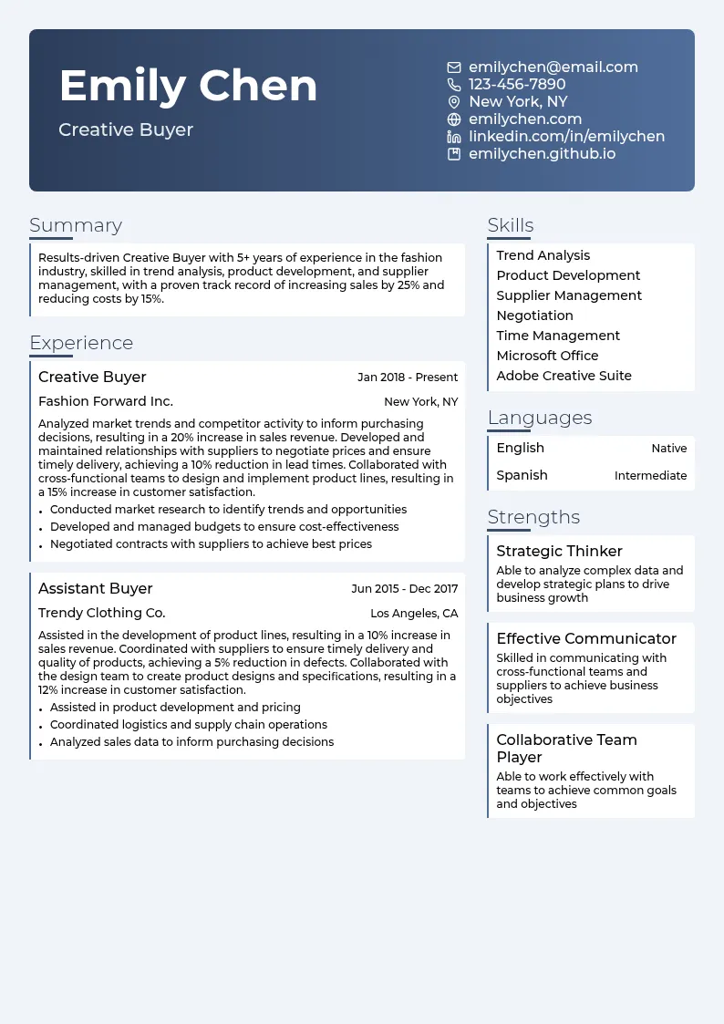 Creative Buyer resume example