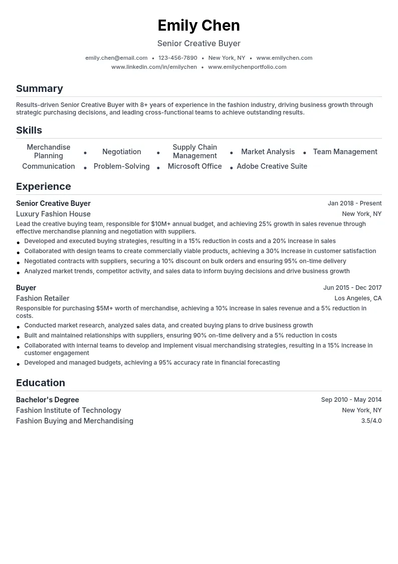 Senior Creative Buyer resume example