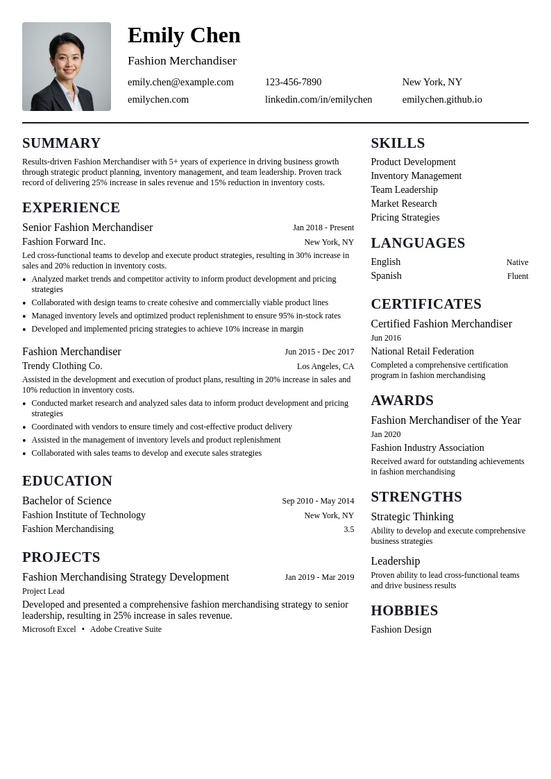 Fashion Merchandiser resume example