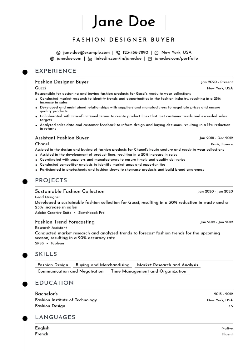Fasion Designer Buyer resume example