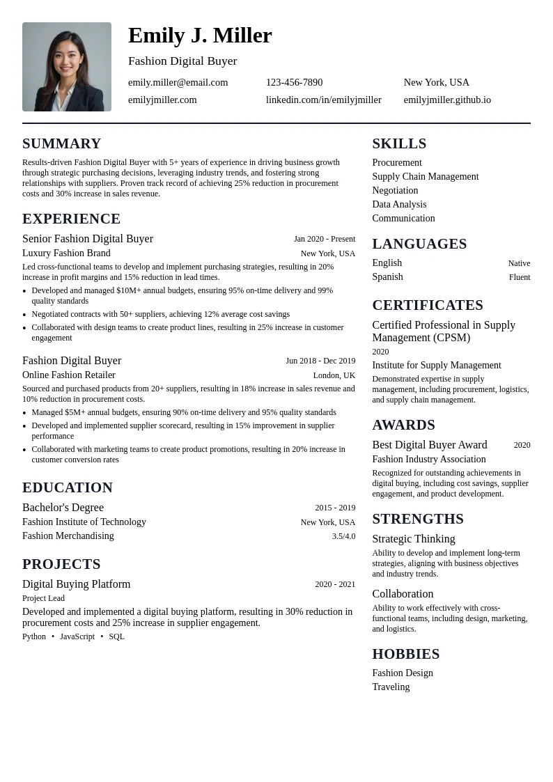 Fashion Digital Buyer resume example