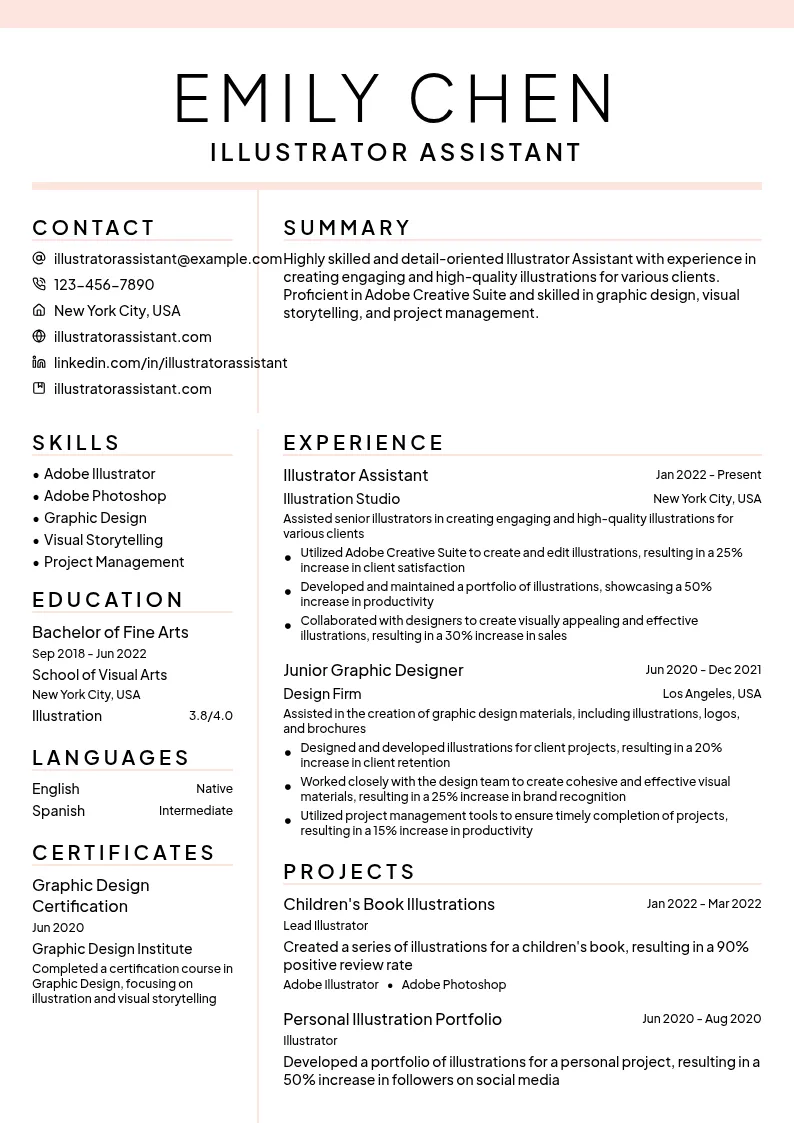 Illustrator Assistant resume example