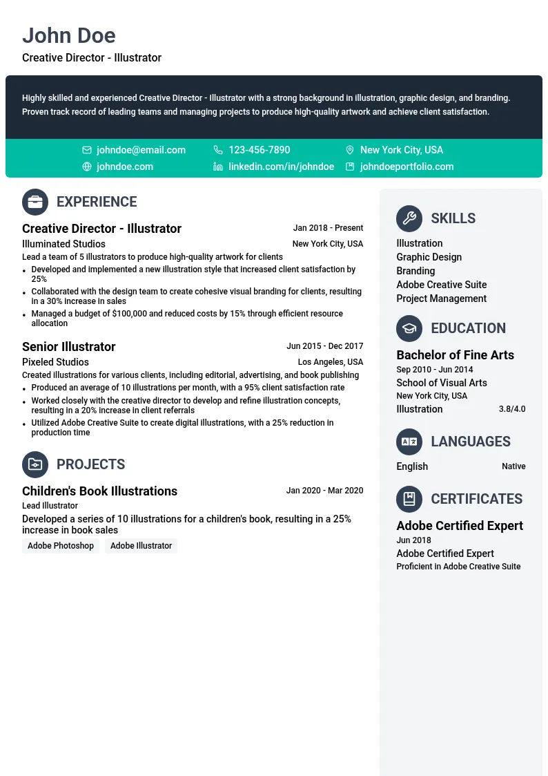 Creative Director - Illustrator resume example