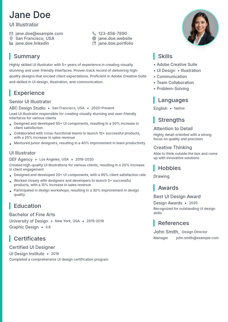 UI Illustrator resume example