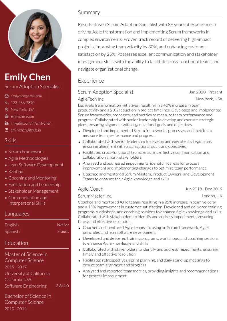 Scrum Adoption Specialist resume example