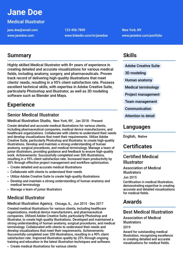Medical Illustrator resume example
