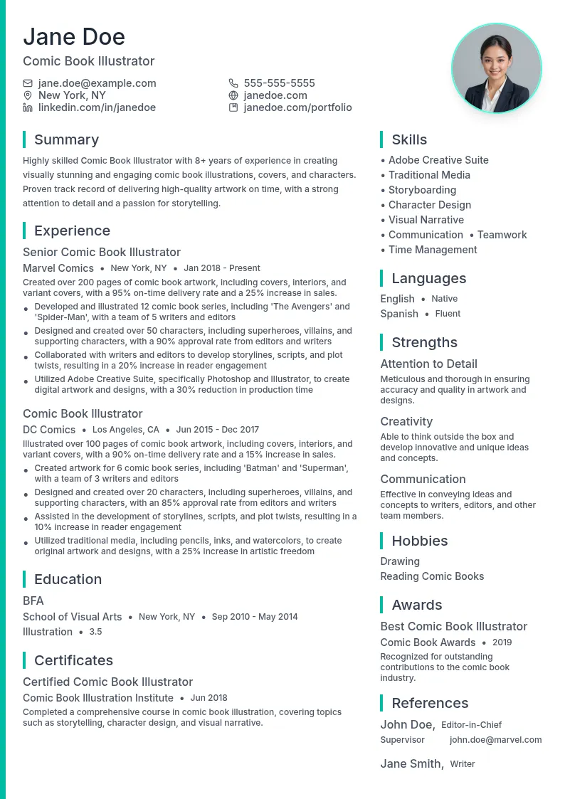 Comic Book Illustrator resume example