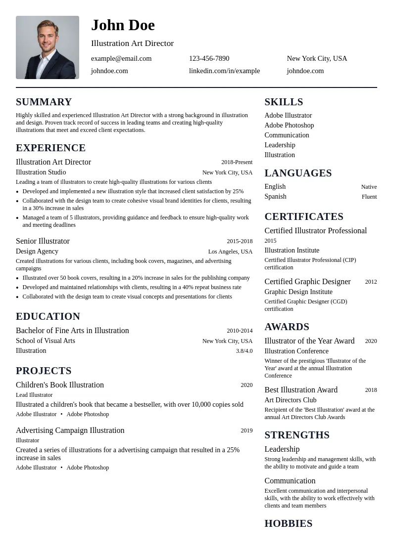 Illustration Art Director resume example