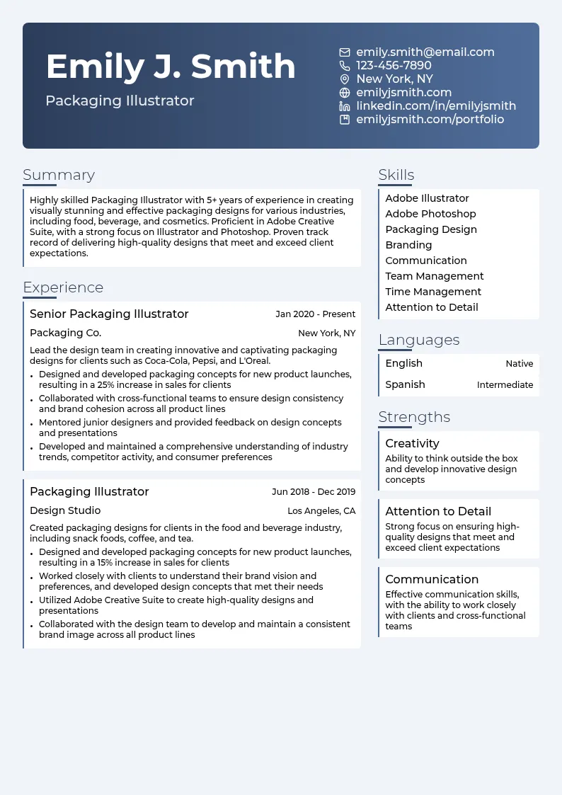 Packaging Illustrator resume example