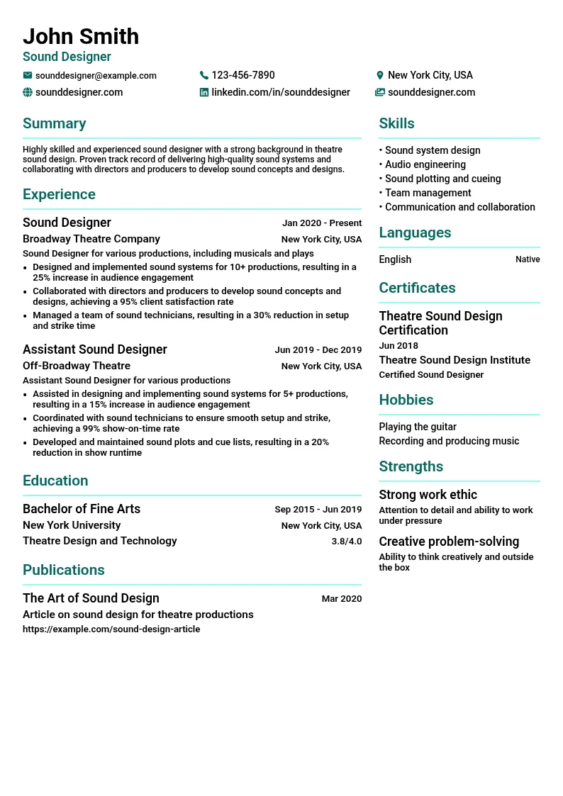 Sound Design resume example