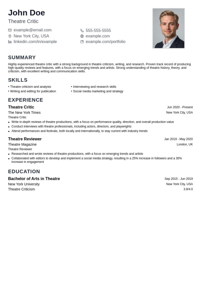 Theatre Criticism resume example