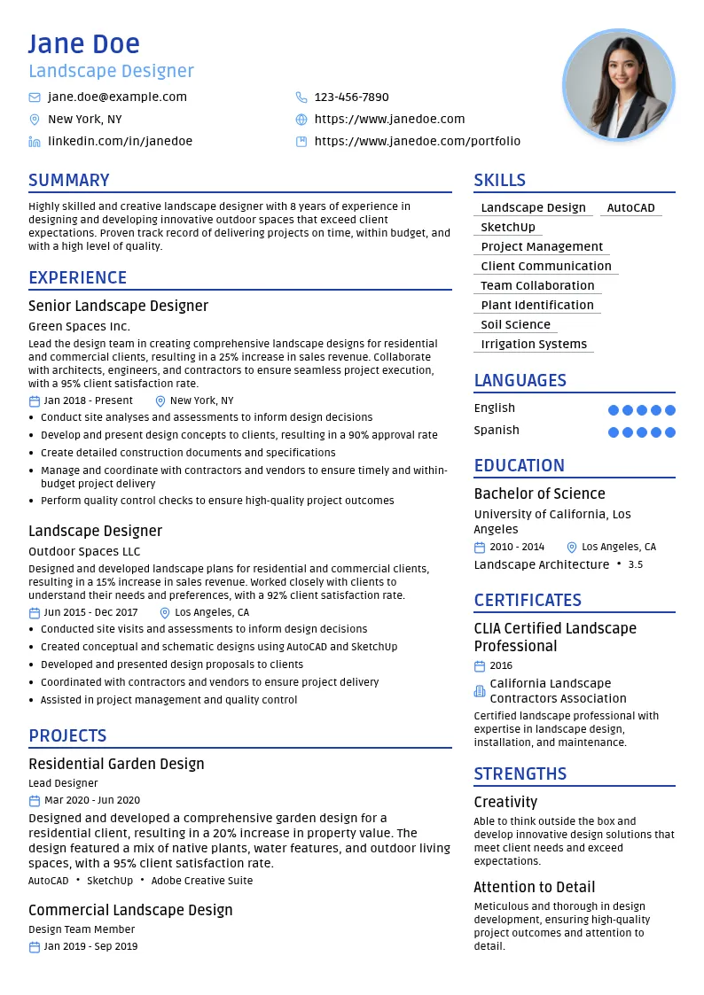 Creative Landscape Design resume example