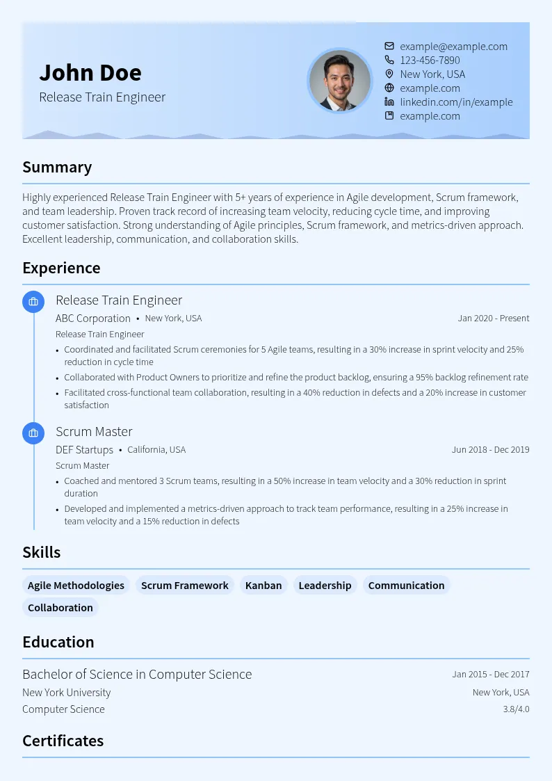 Release Train Engineer resume example