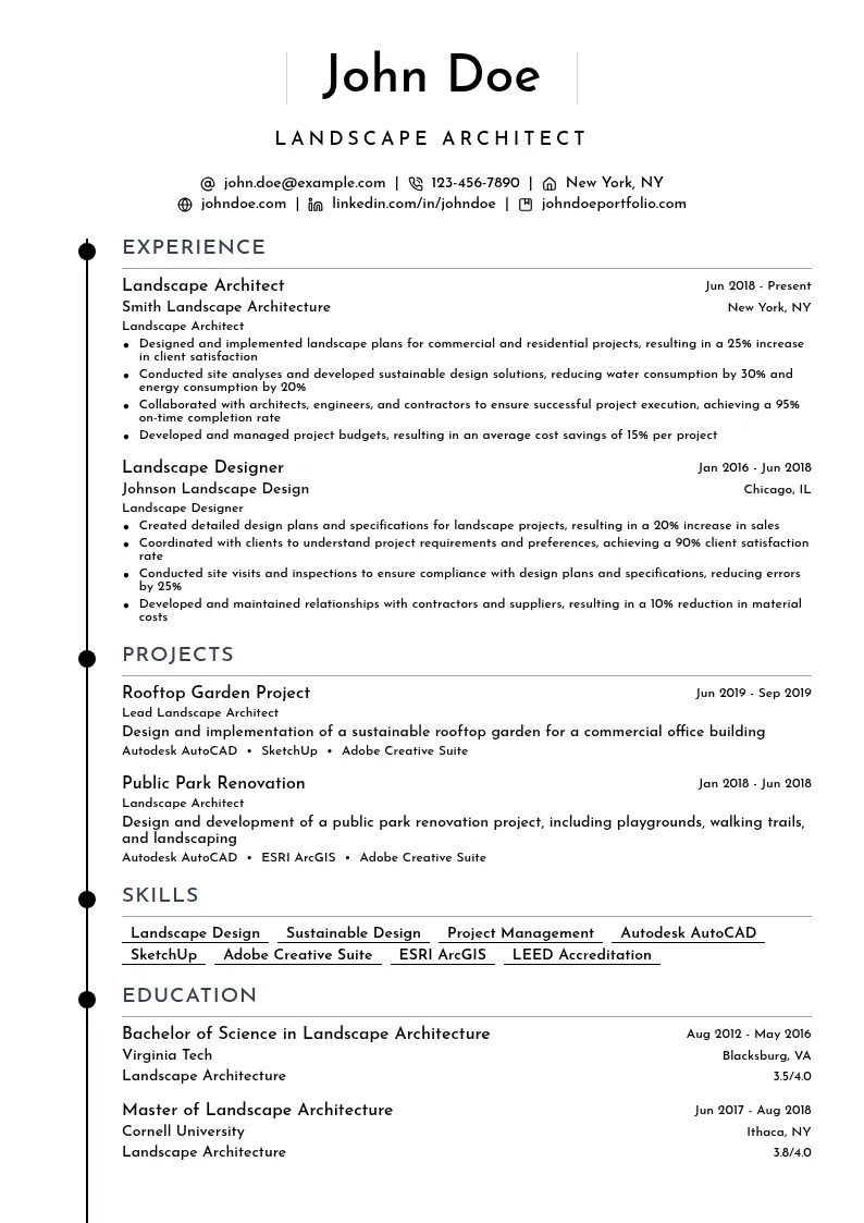 Environmental Landscape Architecture resume example