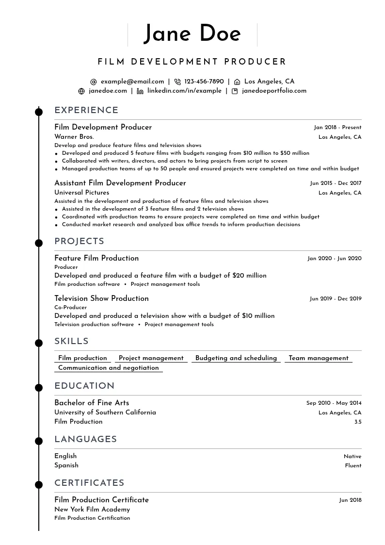 Film Development Producer resume example