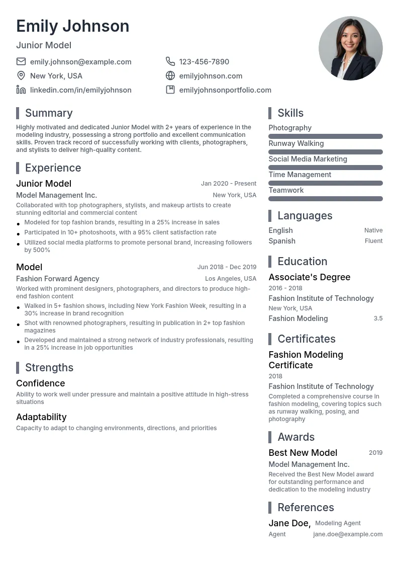  Junior Model resume example