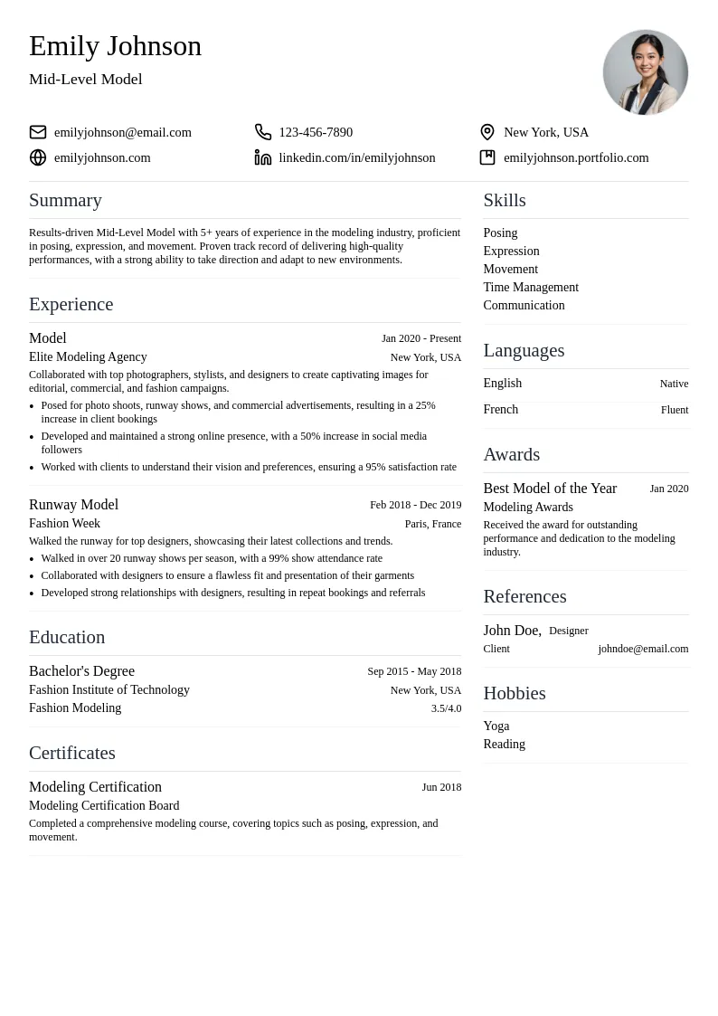 Mid-Level Model resume example
