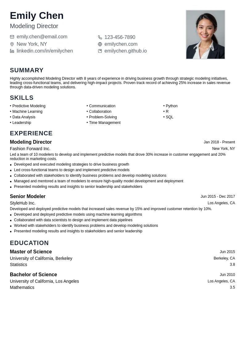 Modeling Director resume example