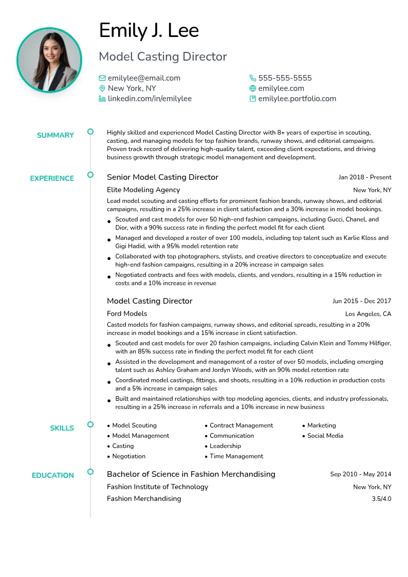 Model Casting Director resume example