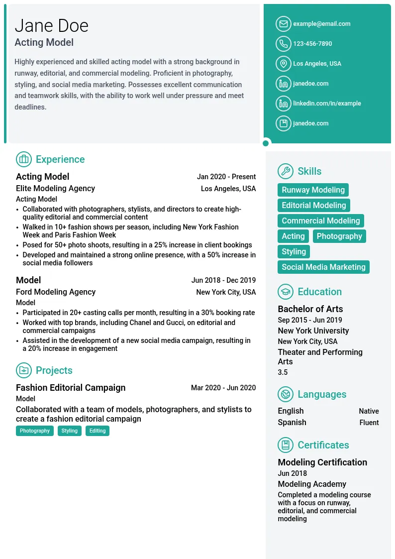 Acting Model resume example