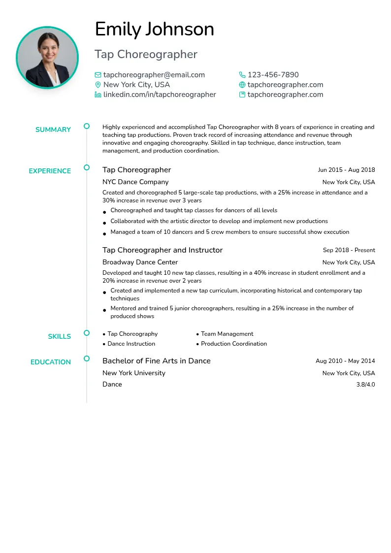 Tap Choreographer resume example