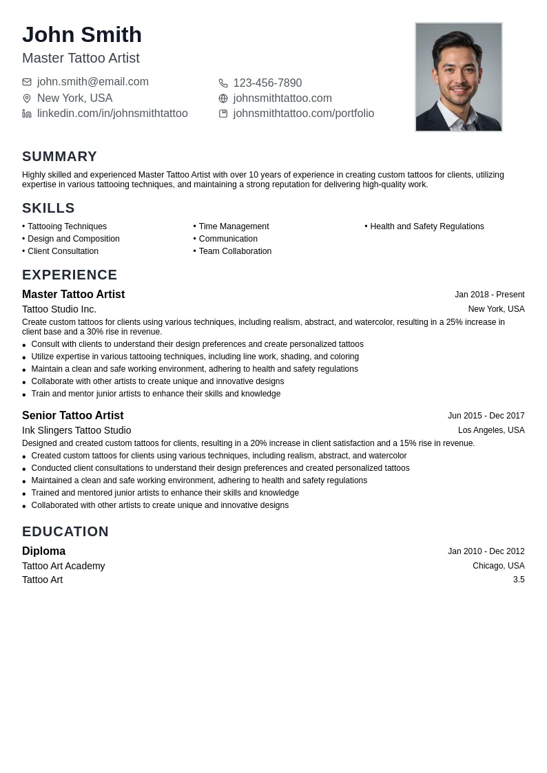 Master Tattoo Artist resume example
