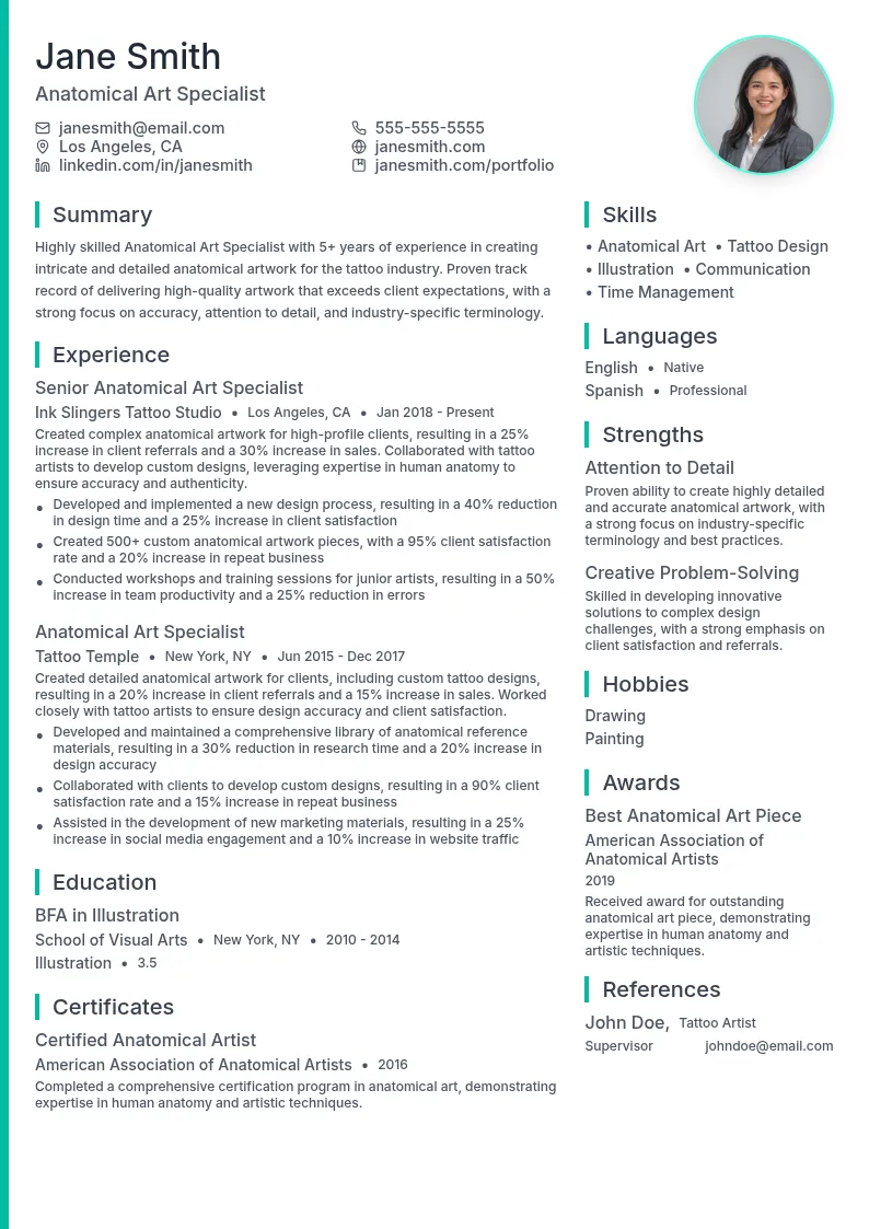 Anatomical Art Specialist resume example