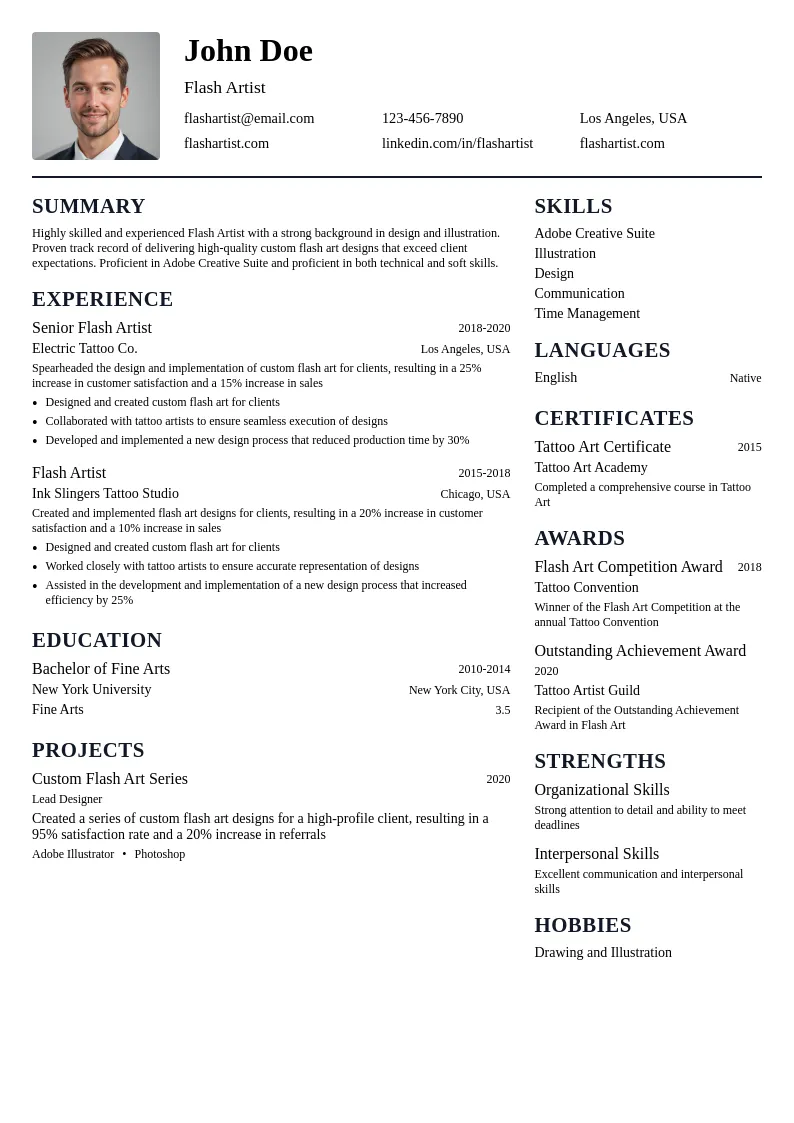 Flash Artist resume example