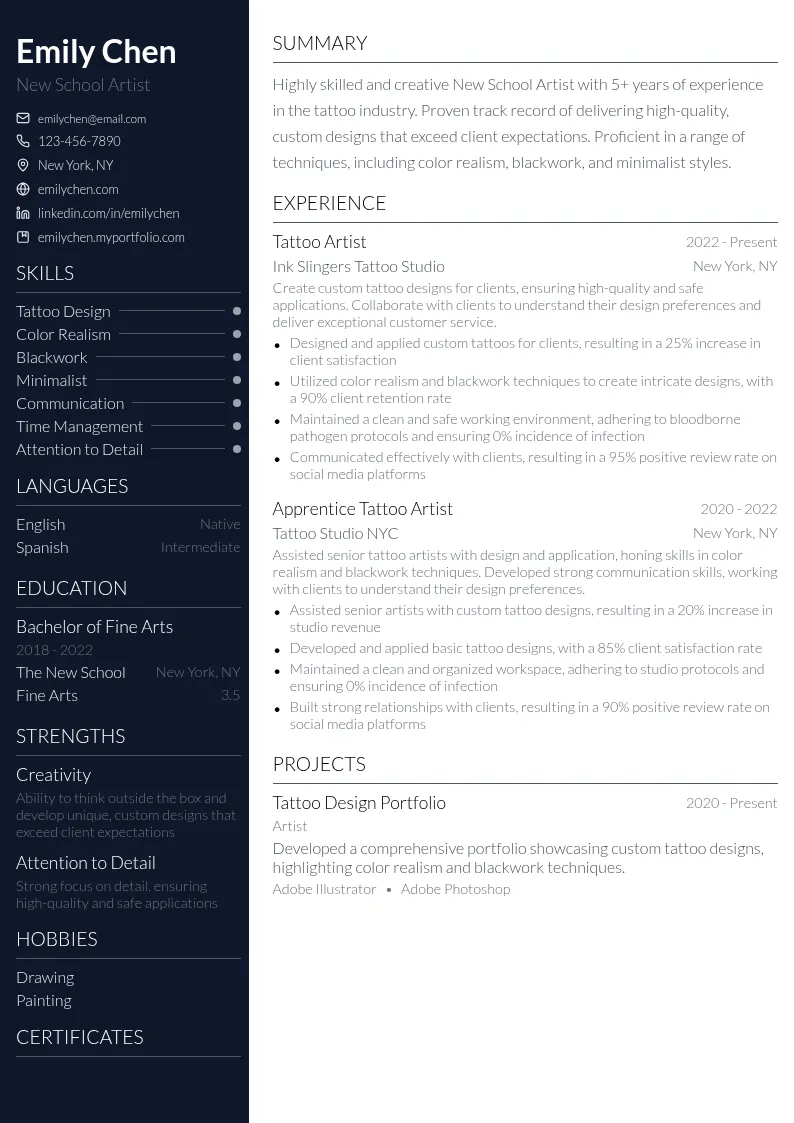 New School Artist resume example