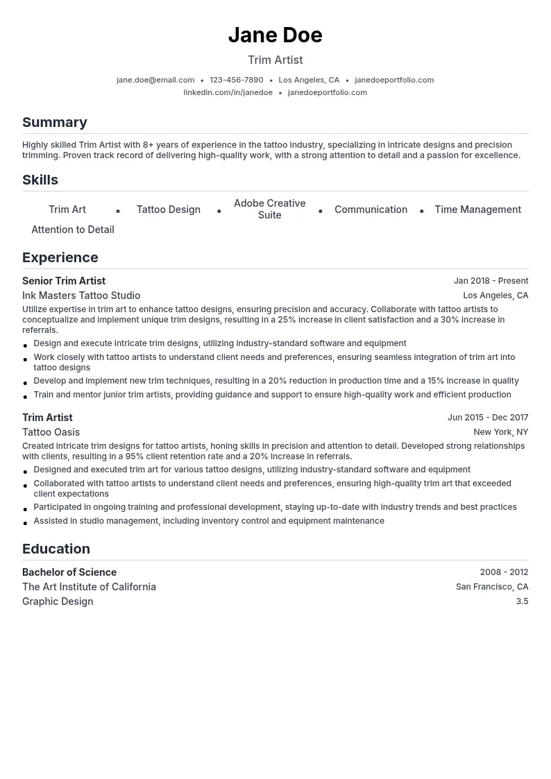 Trim Artist resume example