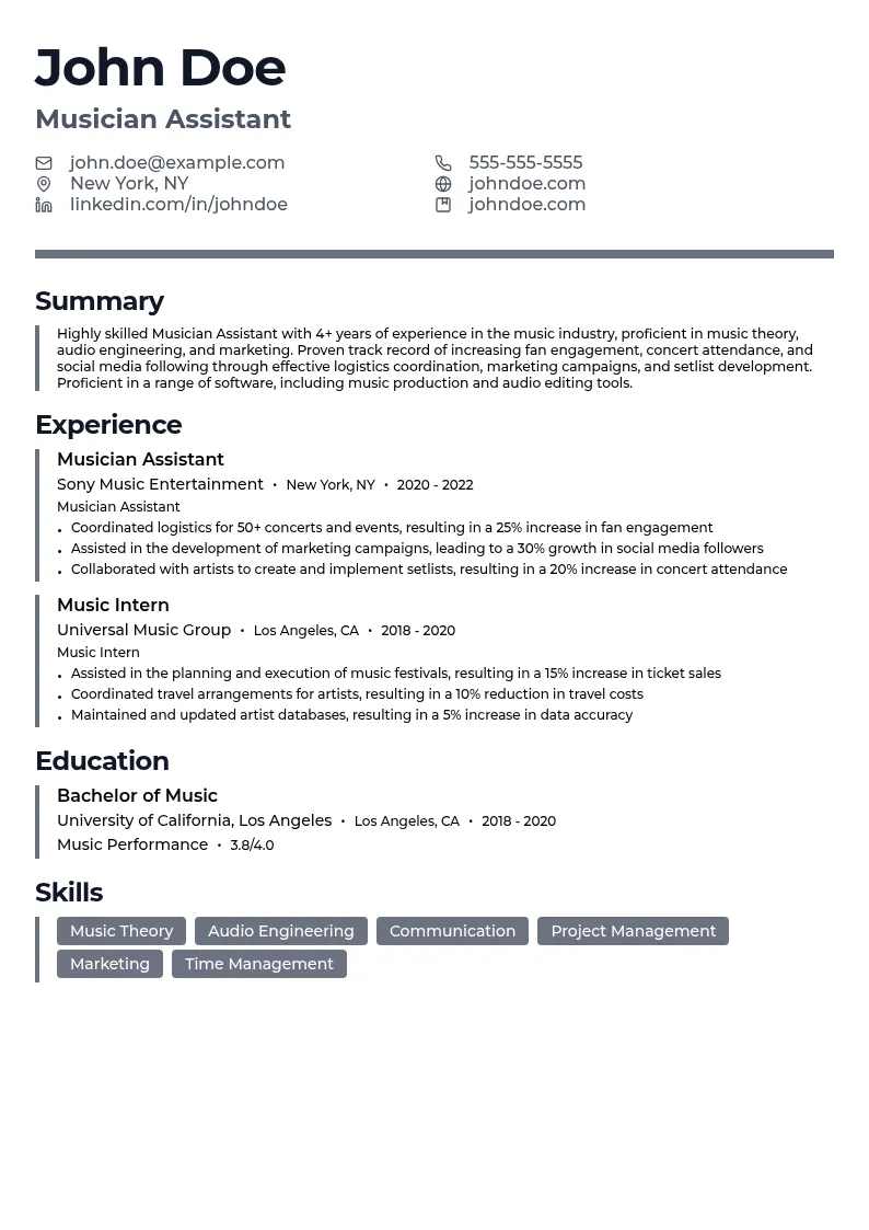 Musician Assistant resume example
