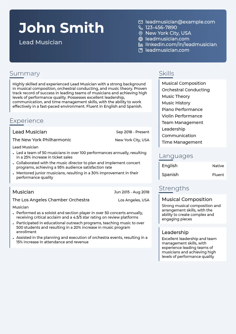 Lead Musician resume example