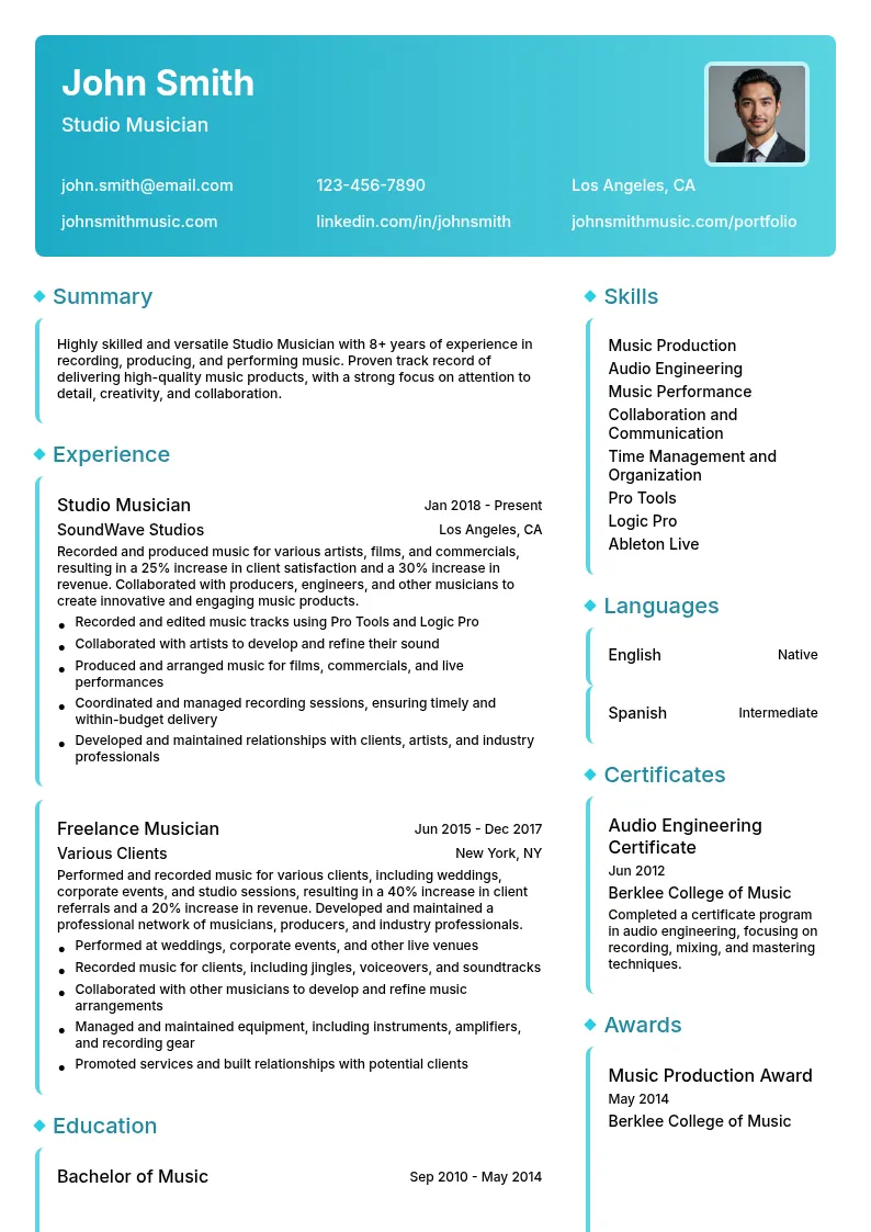 Studio Musician resume example