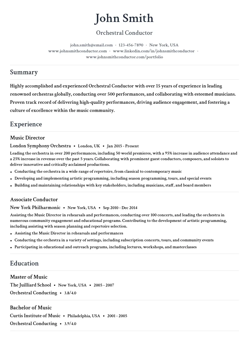 Orchestral Conductor resume example