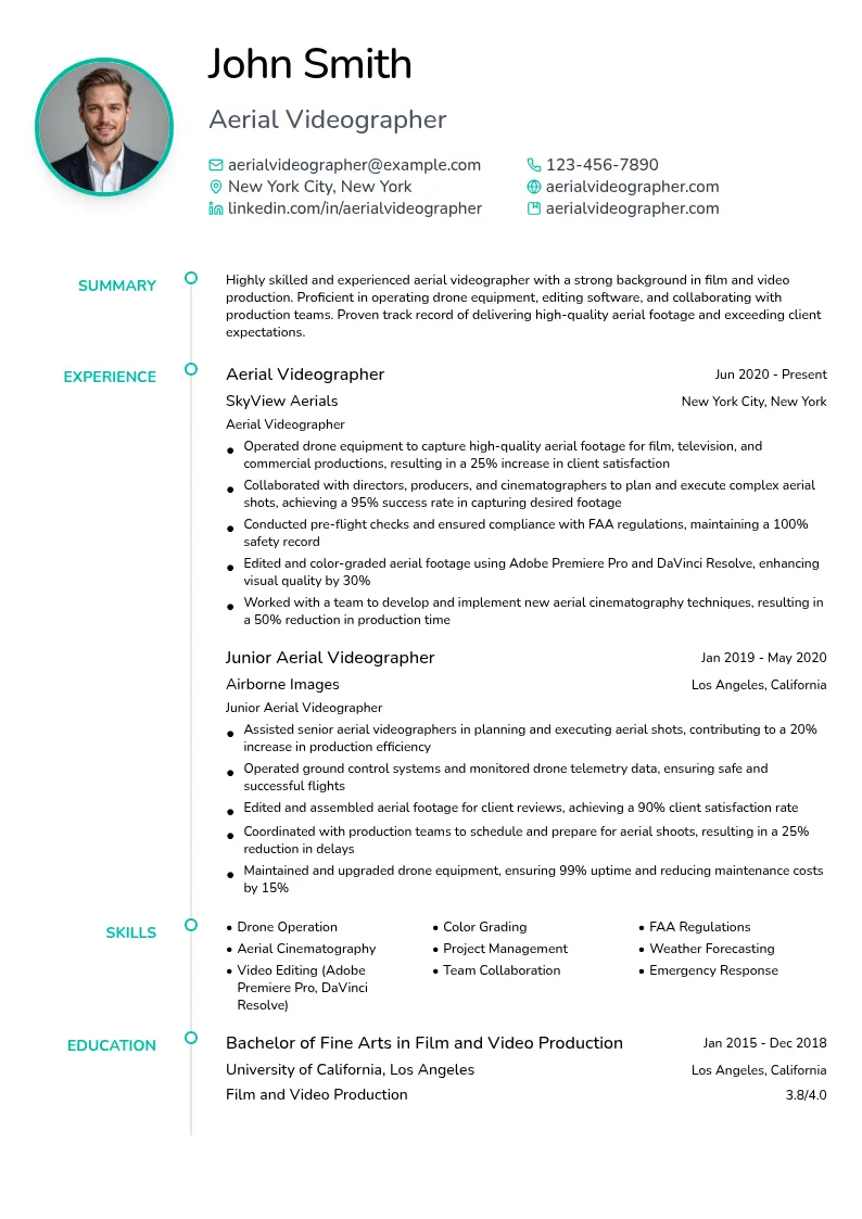 Aerial Videographer resume example