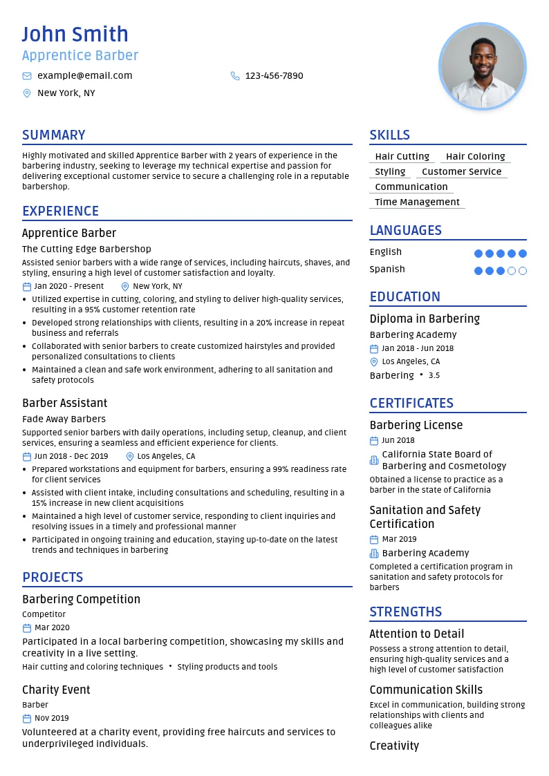 Apprentice Barber resume example