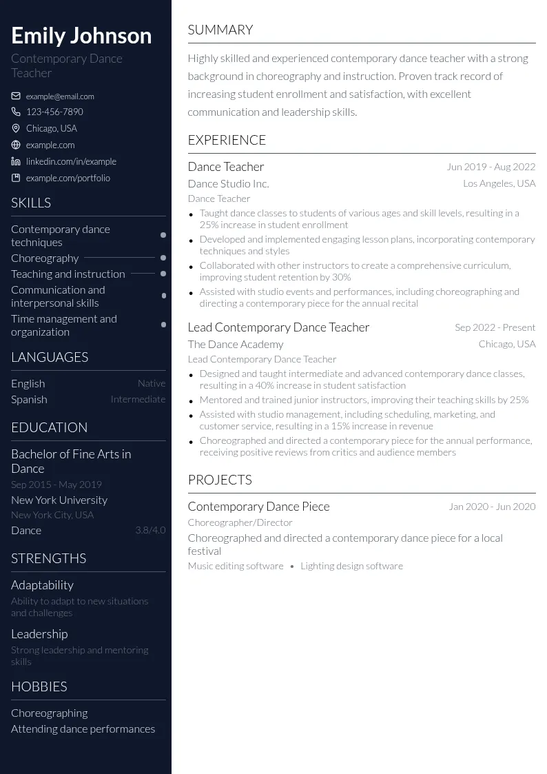 Contemporary Specialization resume example