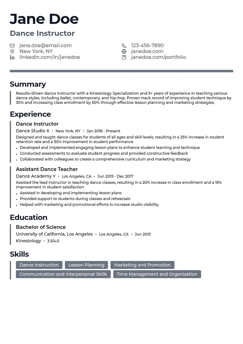 Kinesiology Specialization resume example