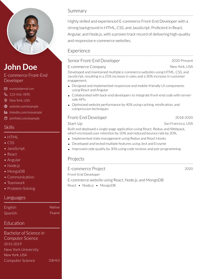 E-commerce Front-End Developer resume example