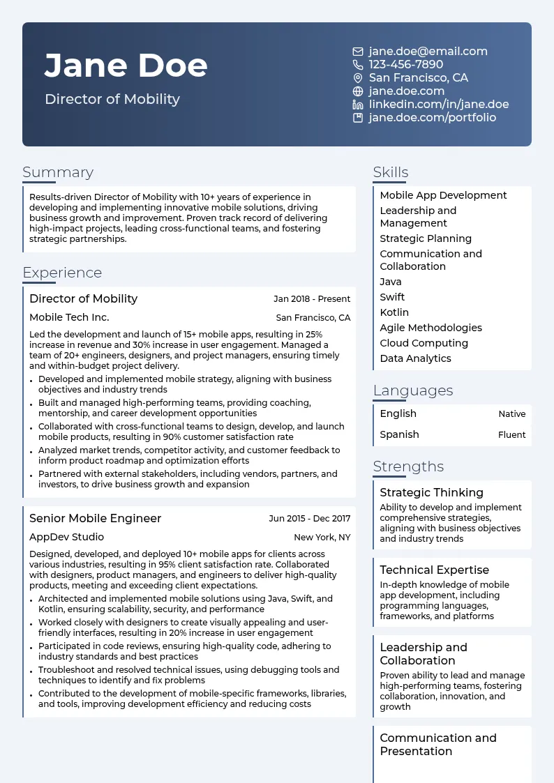 Director of Mobility resume example