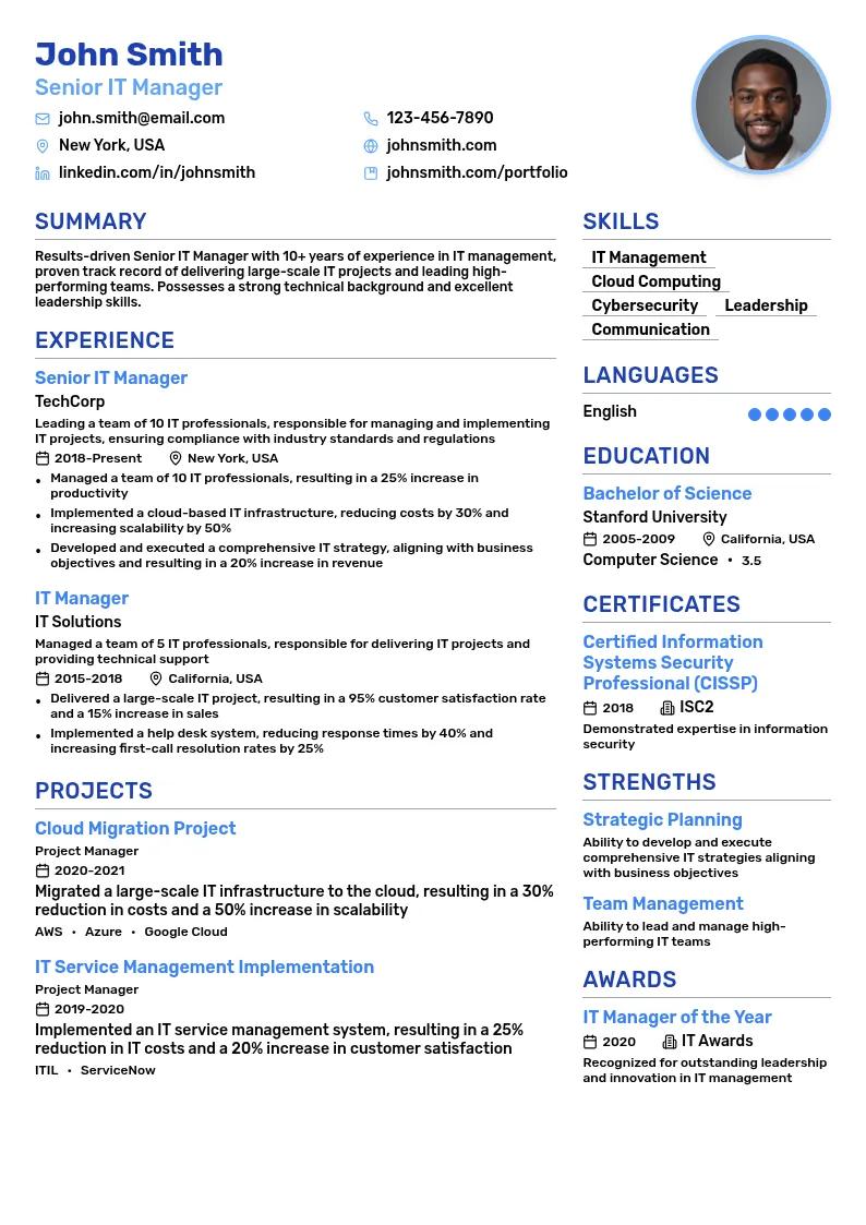 Senior IT Manager resume example