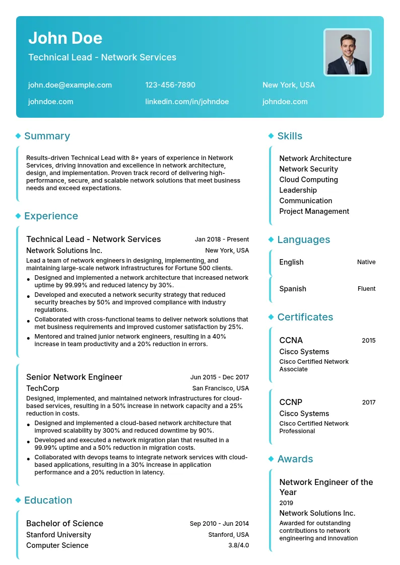 Technical Lead - Network Services resume example