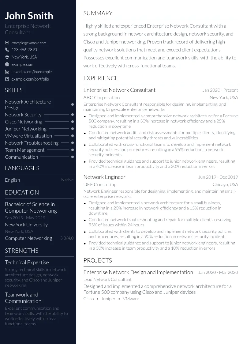 Enterprise Network Consultant resume example