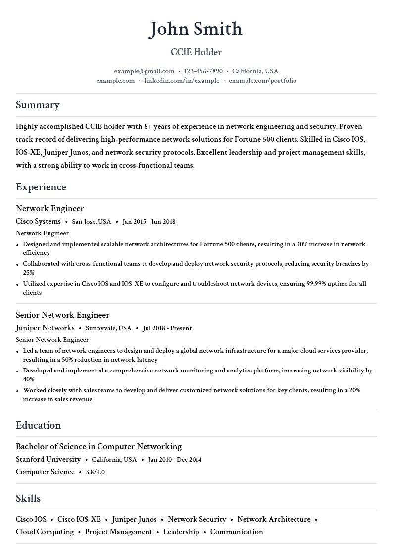 CCIE holder resume example