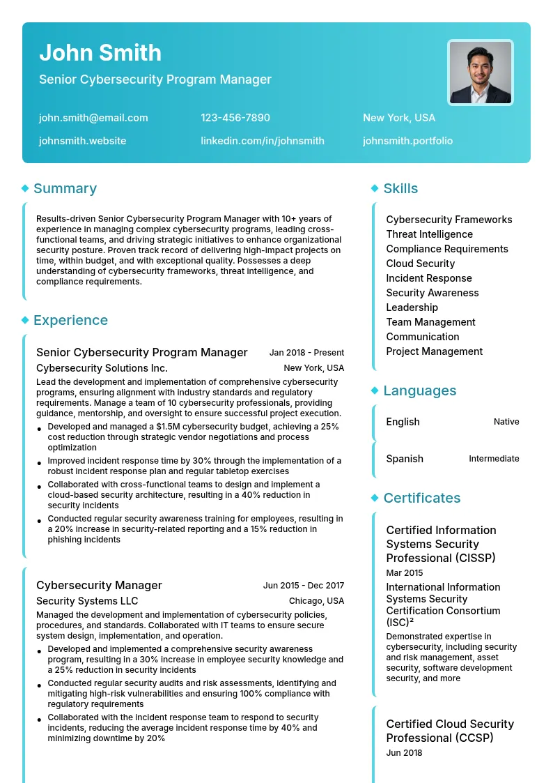 Senior Cybersecurity Program Manager resume example