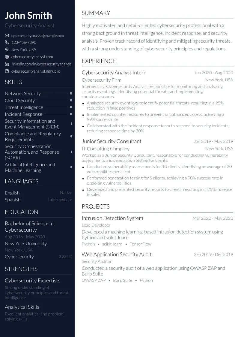 Cybersecurity Rotation Program resume example