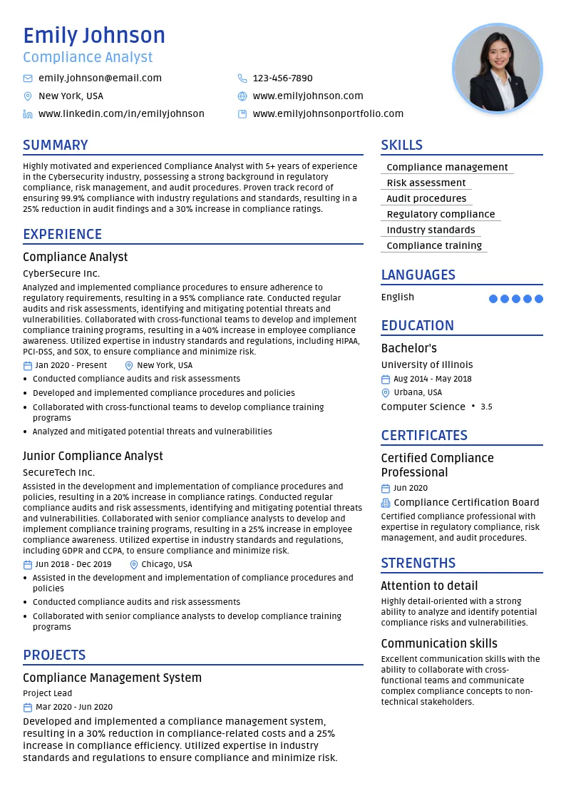 Compliance Analyst resume example