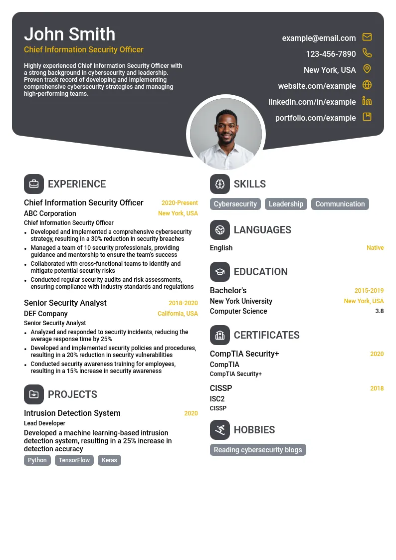 Chief Information Security Officer resume example