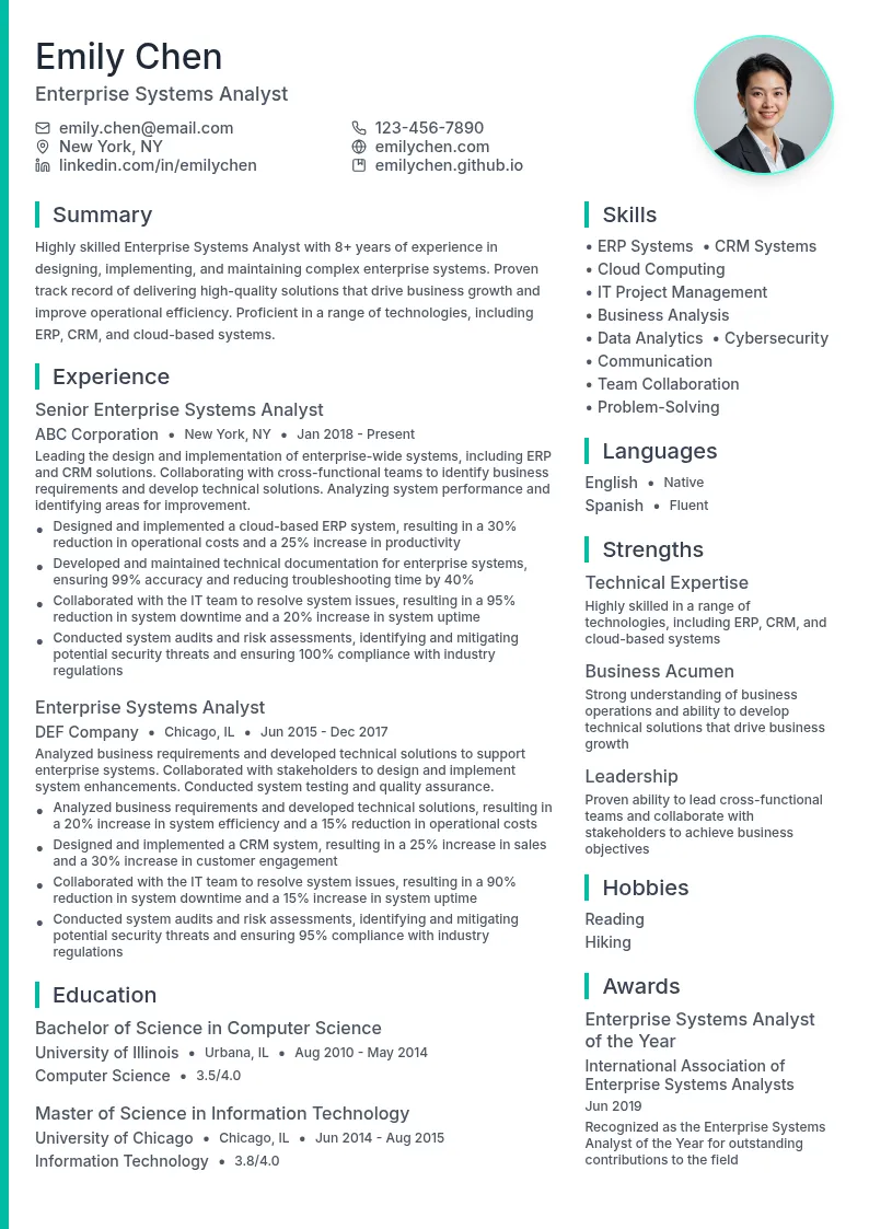 Enterprise Systems Analyst resume example