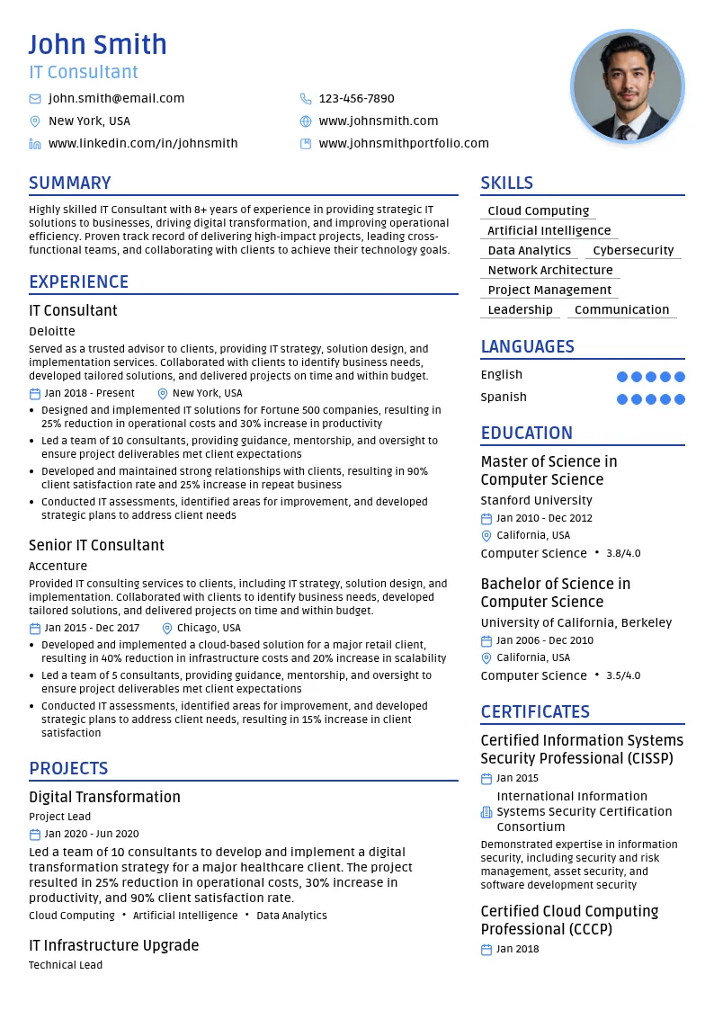 IT Consultant resume example
